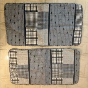 Eddie Bauer Home Blue and White Plaid Quilted Pair of Pillow Shams